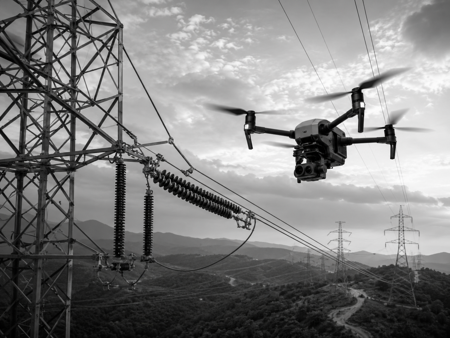 Honeywell UAV Drone inspecting high-voltage power lines